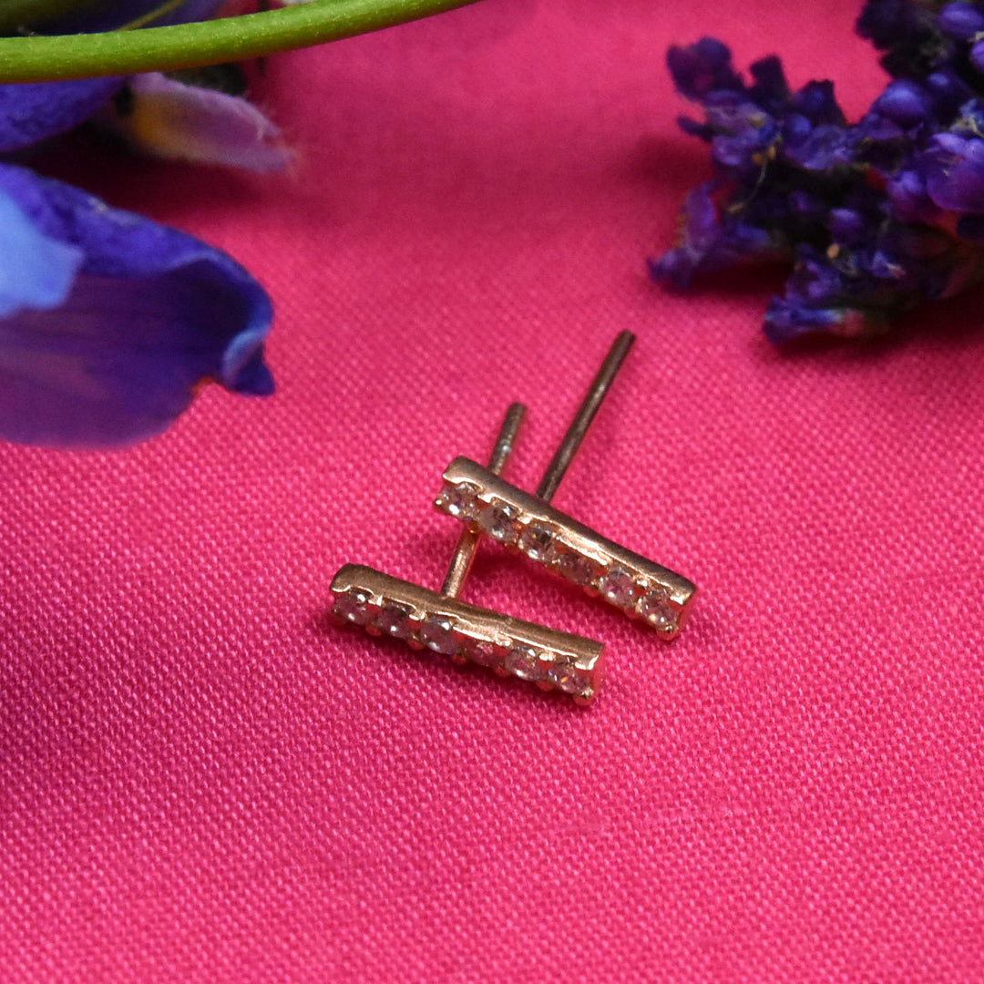 Crystal Encrusted Bar Studs - Goldmakers Fine Jewelry