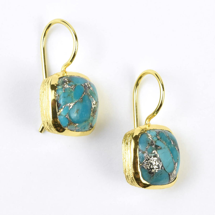 Bezel Set Turquoise Drop Earrings - Goldmakers Fine Jewelry