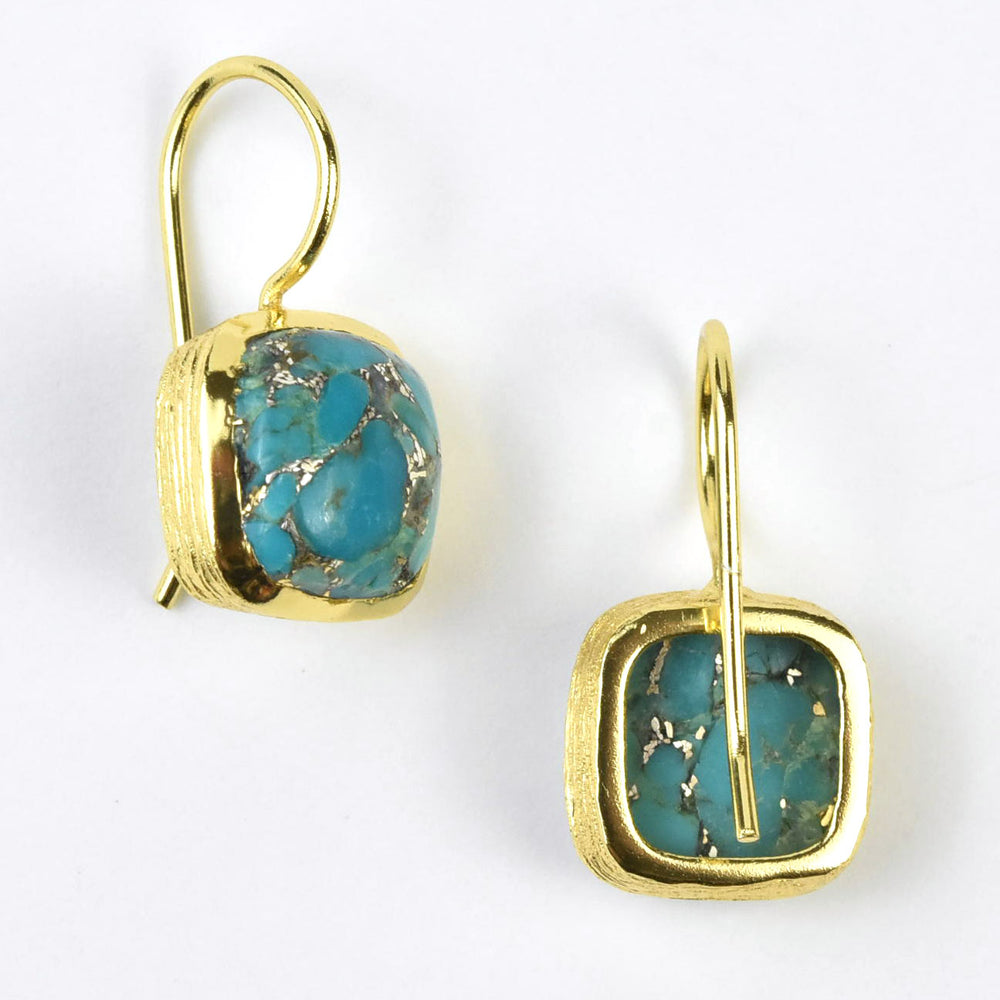 Bezel Set Turquoise Drop Earrings - Goldmakers Fine Jewelry