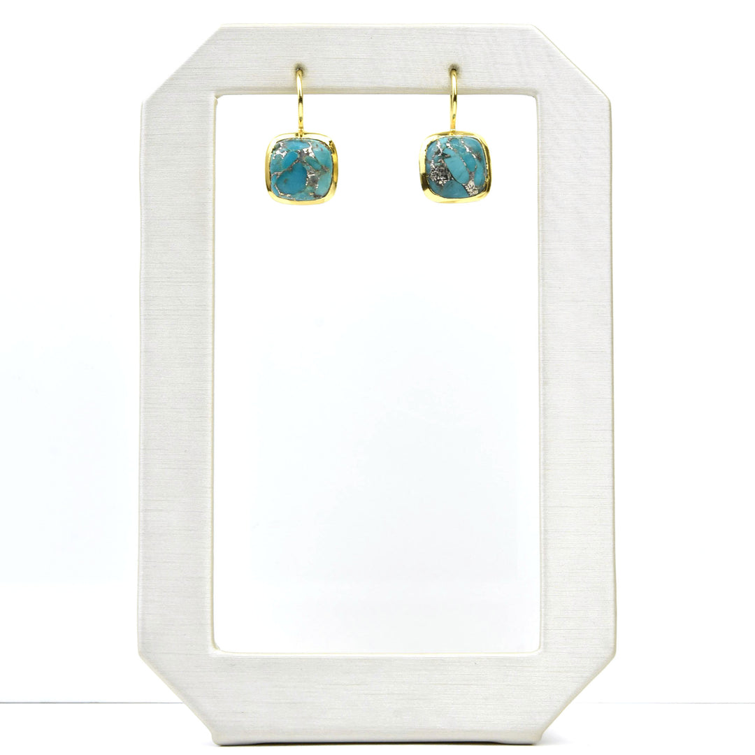 Bezel Set Turquoise Drop Earrings - Goldmakers Fine Jewelry