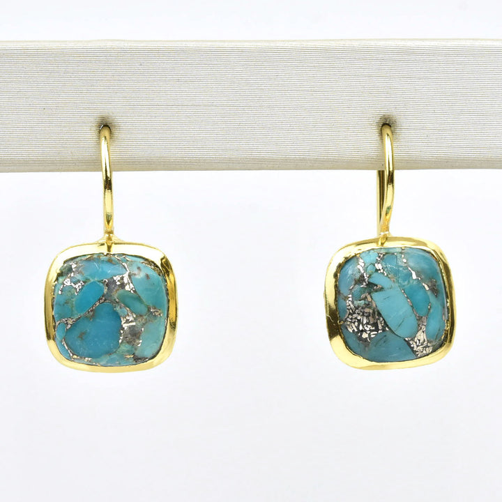 Bezel Set Turquoise Drop Earrings - Goldmakers Fine Jewelry