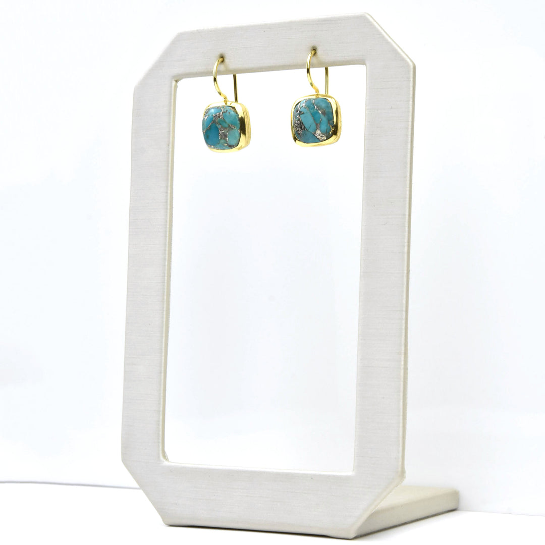 Bezel Set Turquoise Drop Earrings - Goldmakers Fine Jewelry