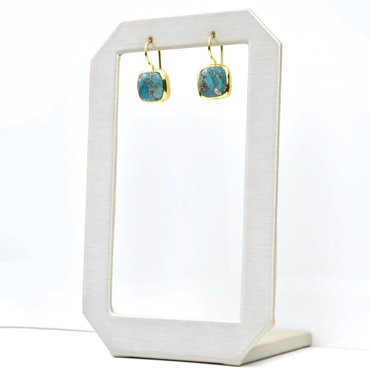 Bezel Set Turquoise Drop Earrings - Goldmakers Fine Jewelry