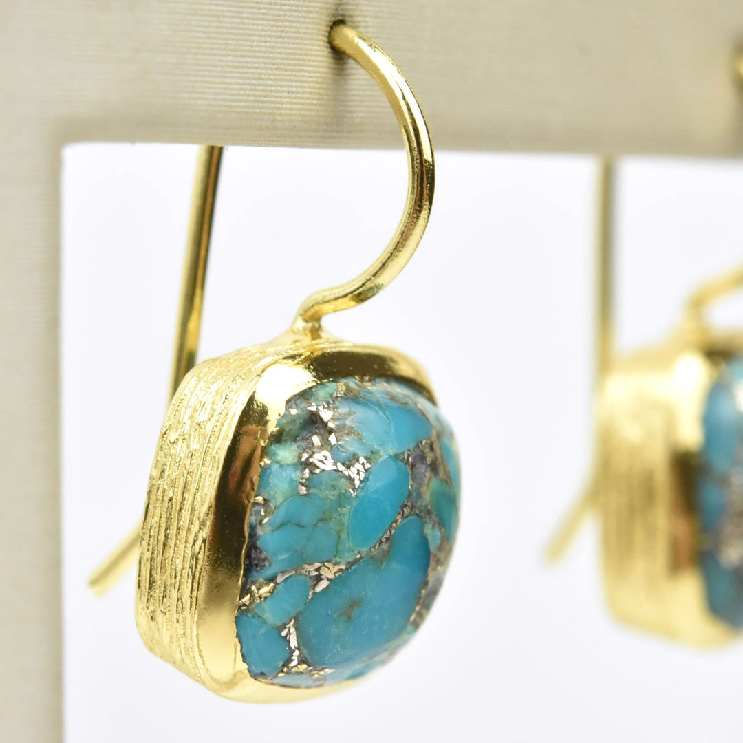 Bezel Set Turquoise Drop Earrings - Goldmakers Fine Jewelry