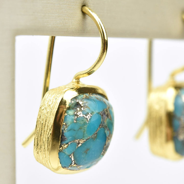 Bezel Set Turquoise Drop Earrings - Goldmakers Fine Jewelry