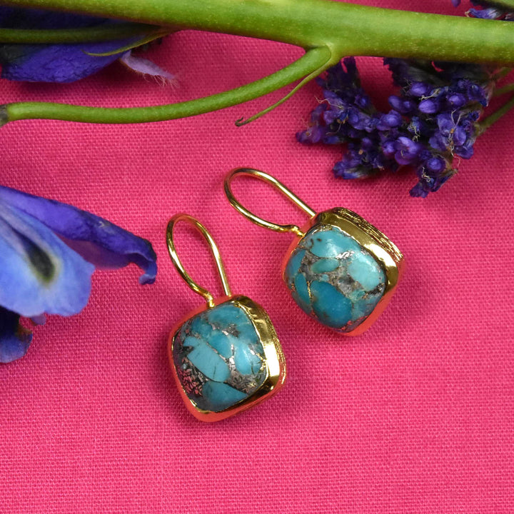 Bezel Set Turquoise Drop Earrings - Goldmakers Fine Jewelry