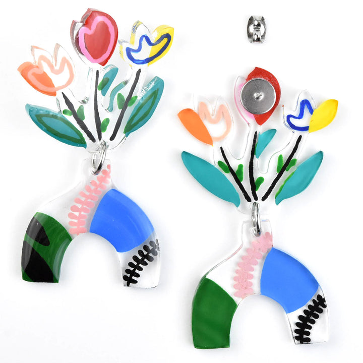 Abstract Art Flower Vase Earring