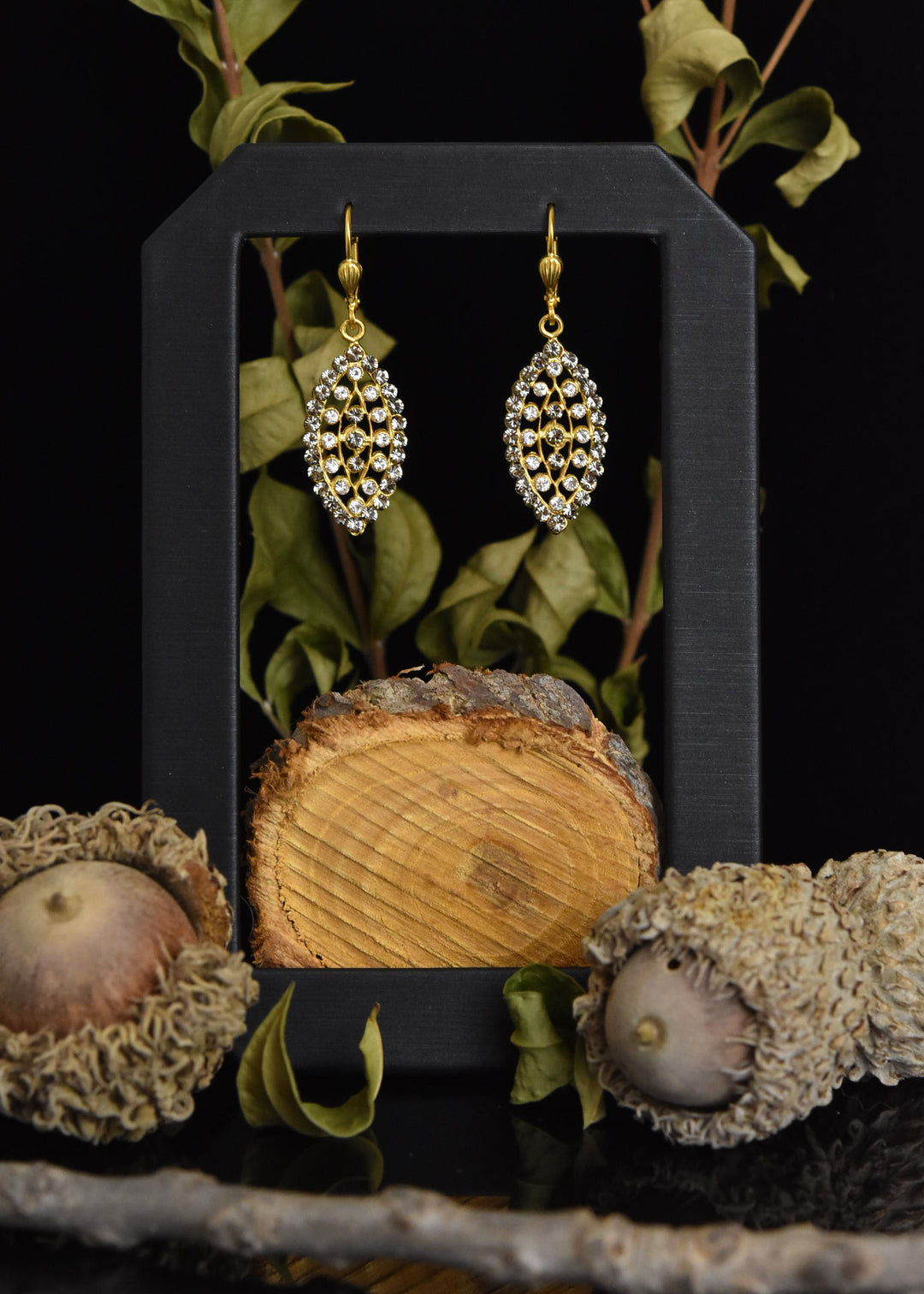 Crystal Almond Earrings in Grey Tones