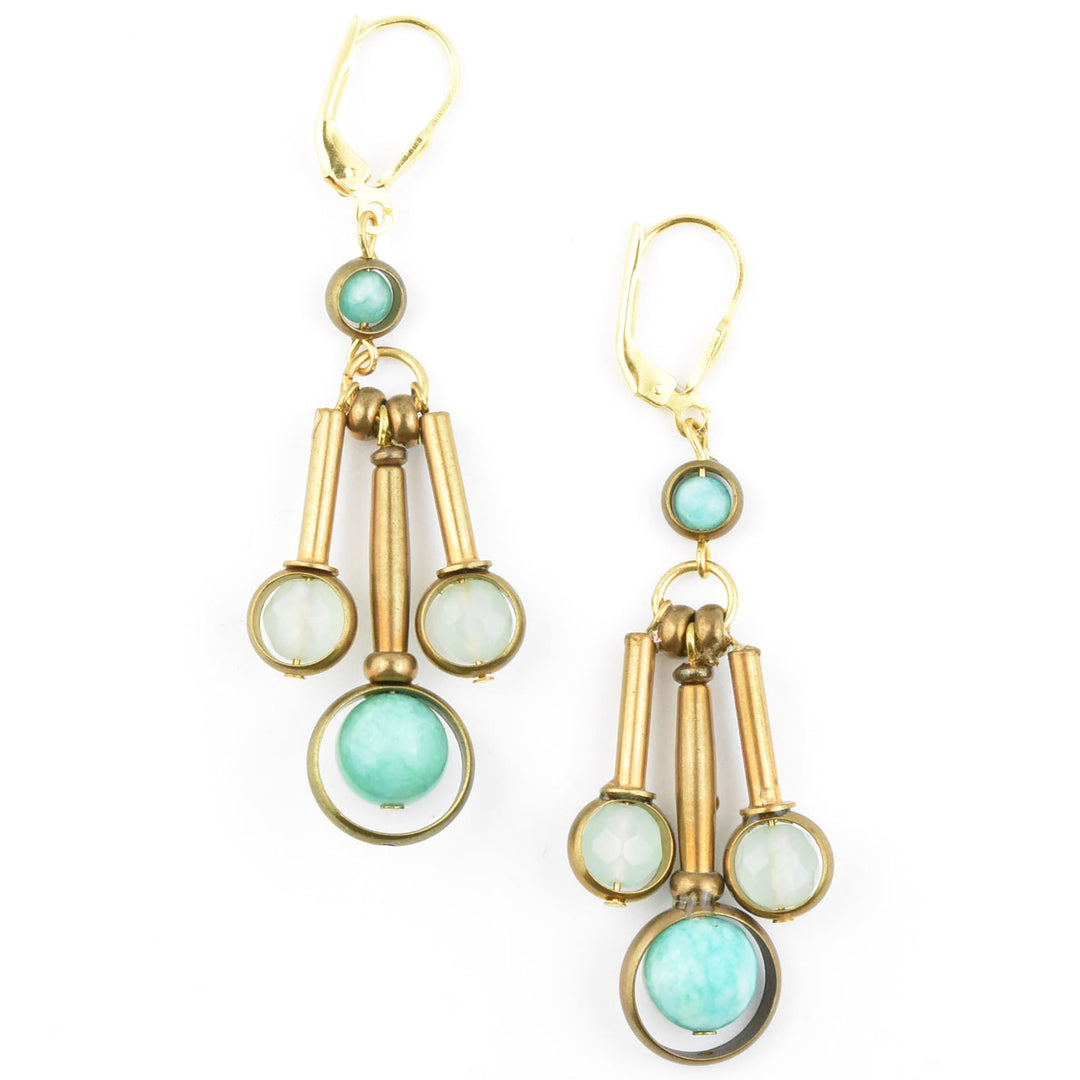 Amazonite and Brass Drop Earrings
