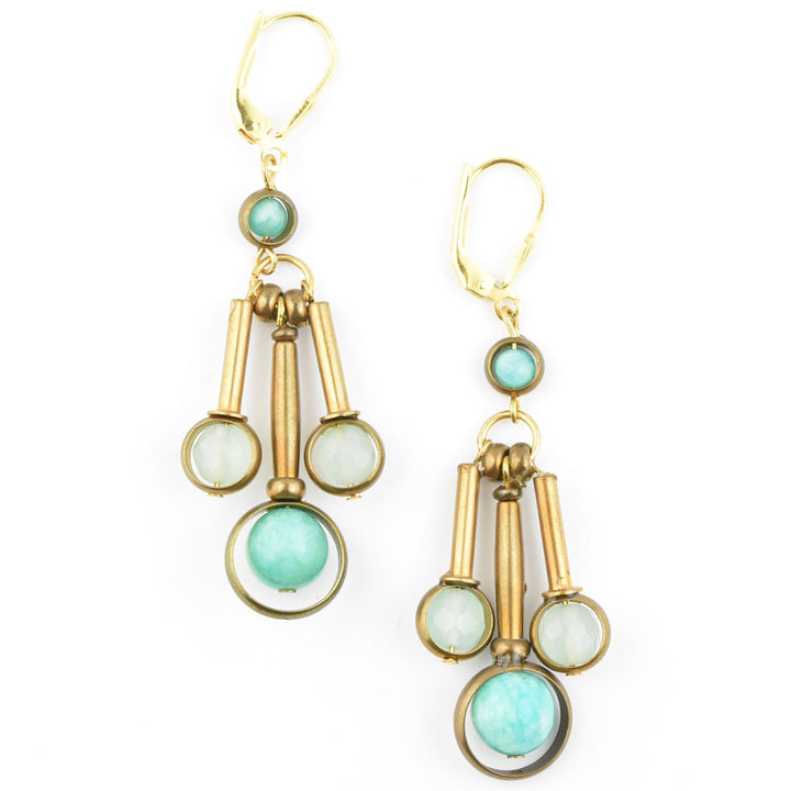 Amazonite and Brass Drop Earrings
