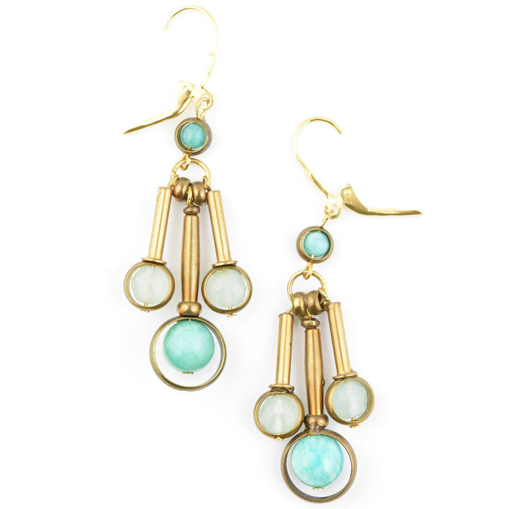 Amazonite and Brass Drop Earrings