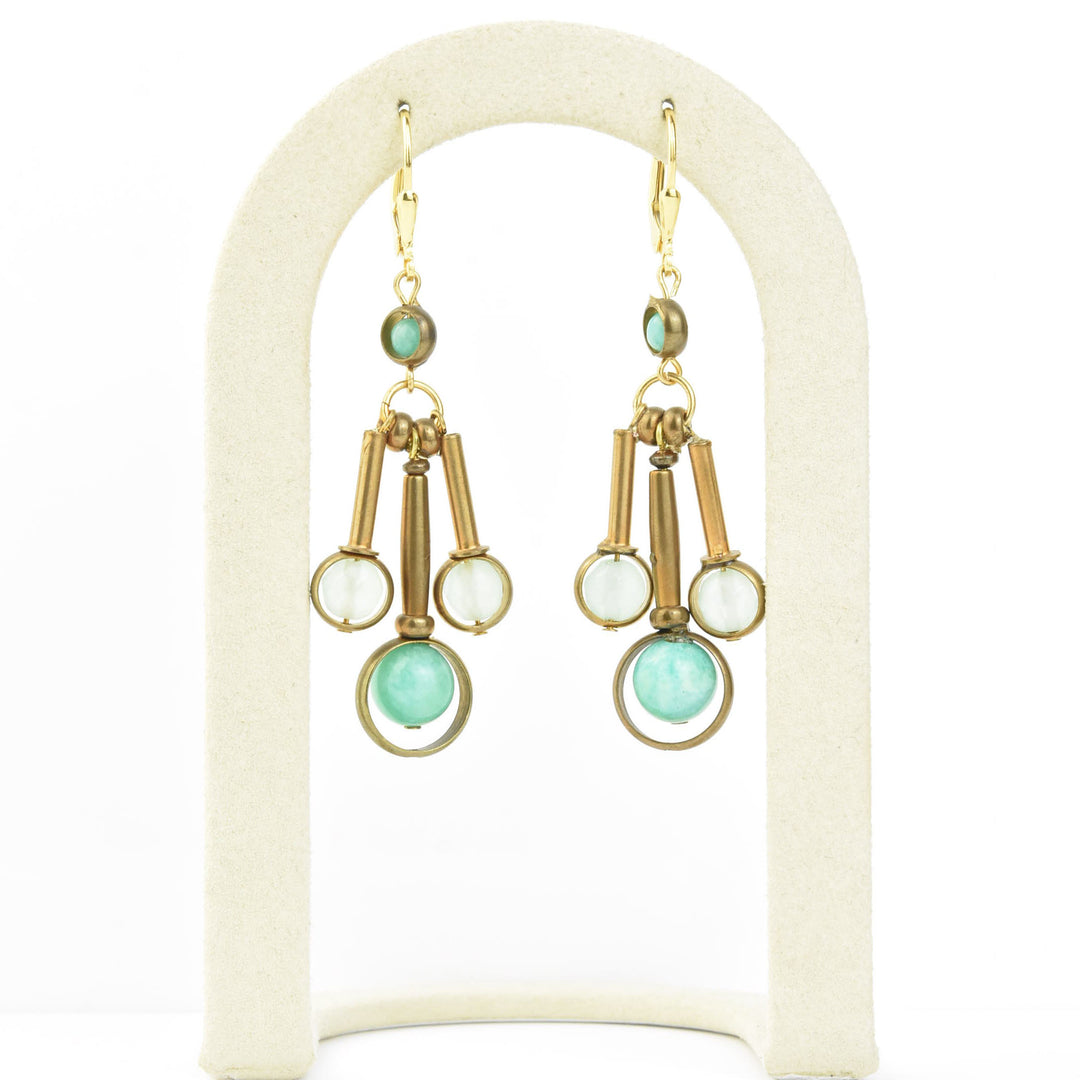Amazonite and Brass Drop Earrings