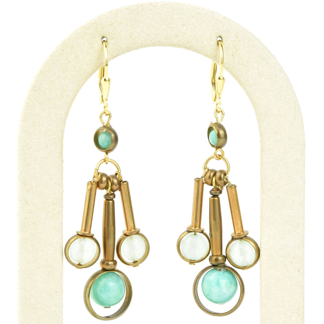 Amazonite and Brass Drop Earrings