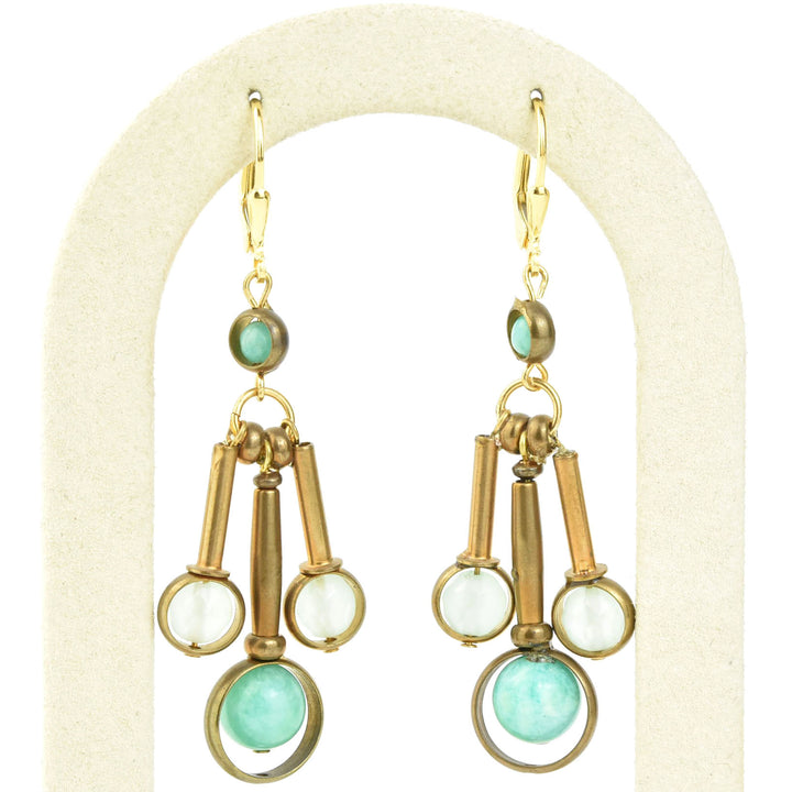 Amazonite and Brass Drop Earrings