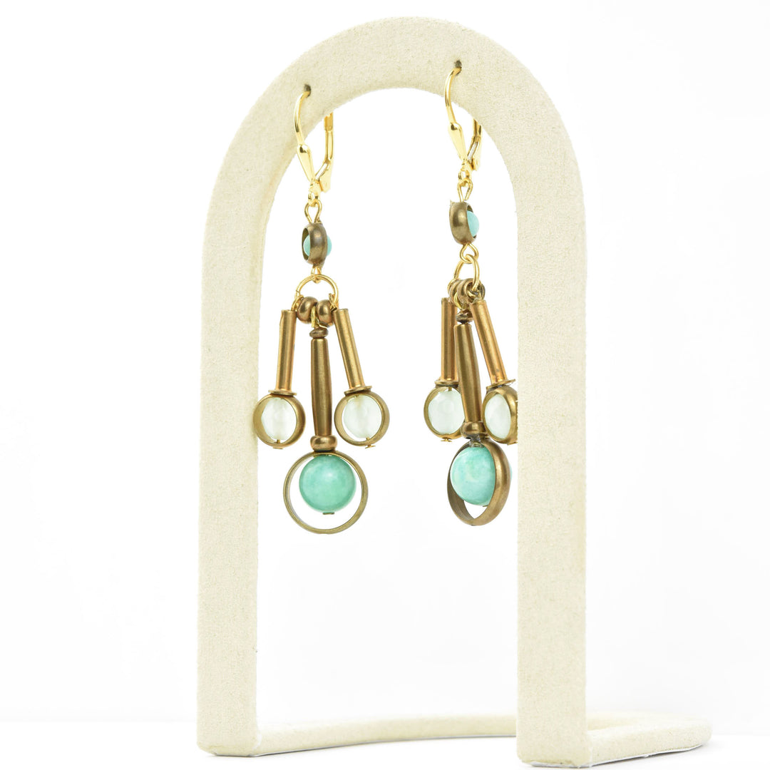 Amazonite and Brass Drop Earrings