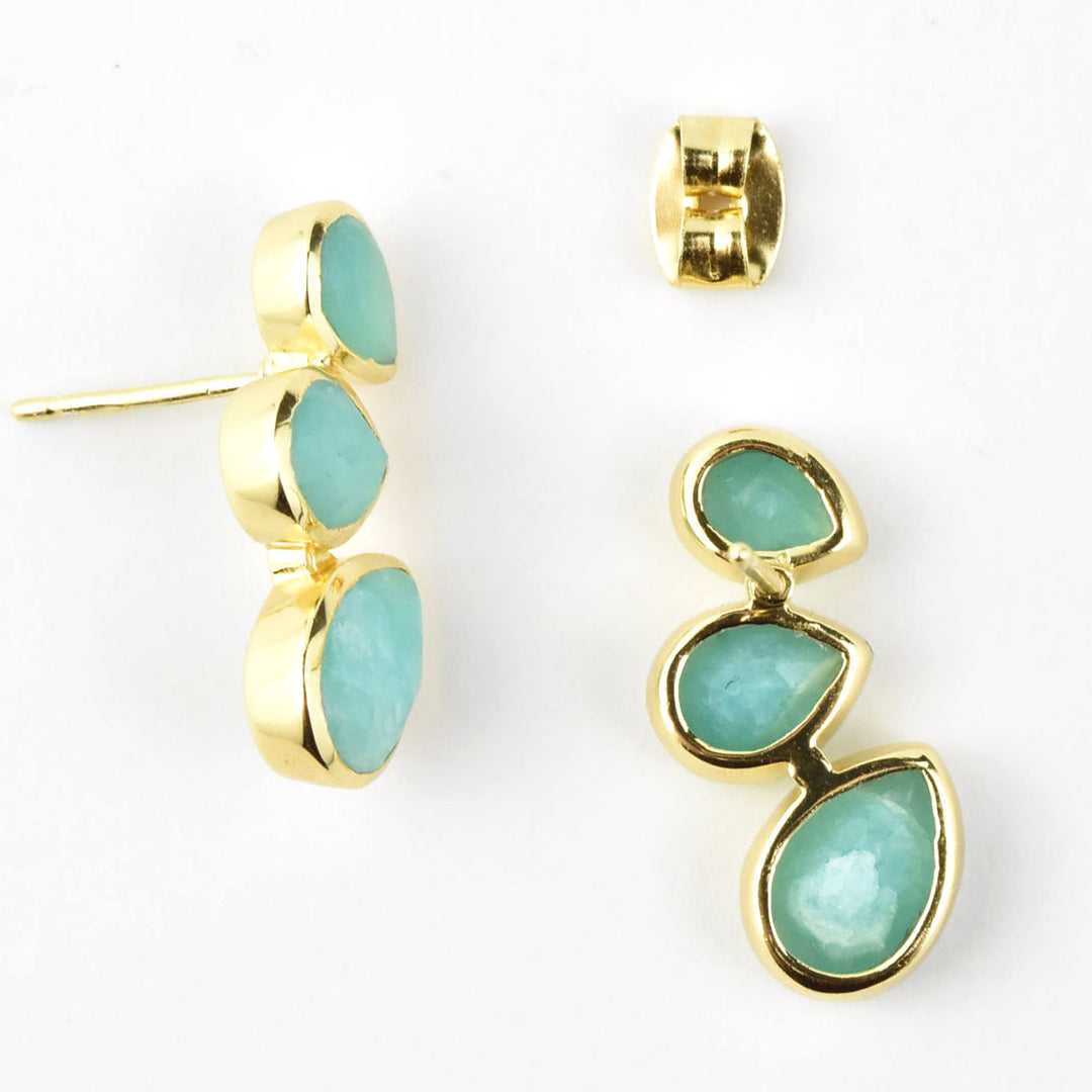 Amazonite Triple Teardrop Post Earrings