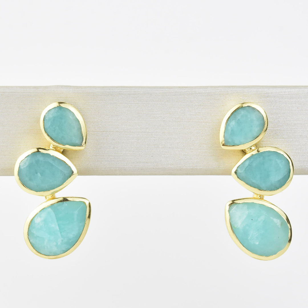 Amazonite Triple Teardrop Post Earrings