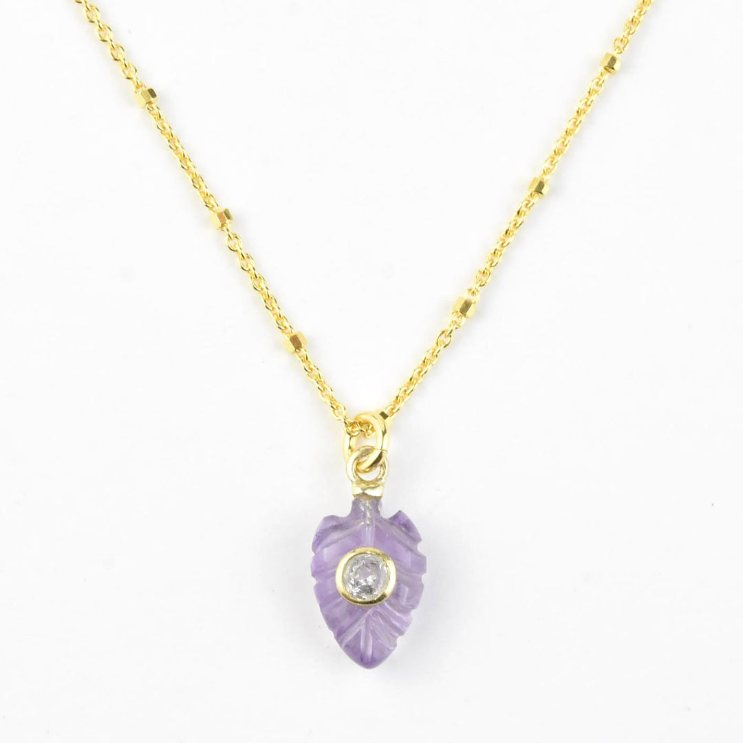 Carved Amethyst Leaf Necklace