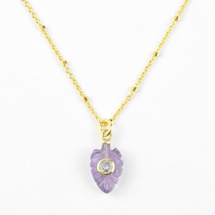Carved Amethyst Leaf Necklace