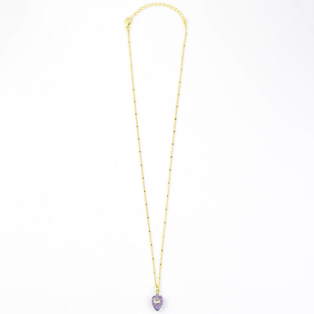 Carved Amethyst Leaf Necklace