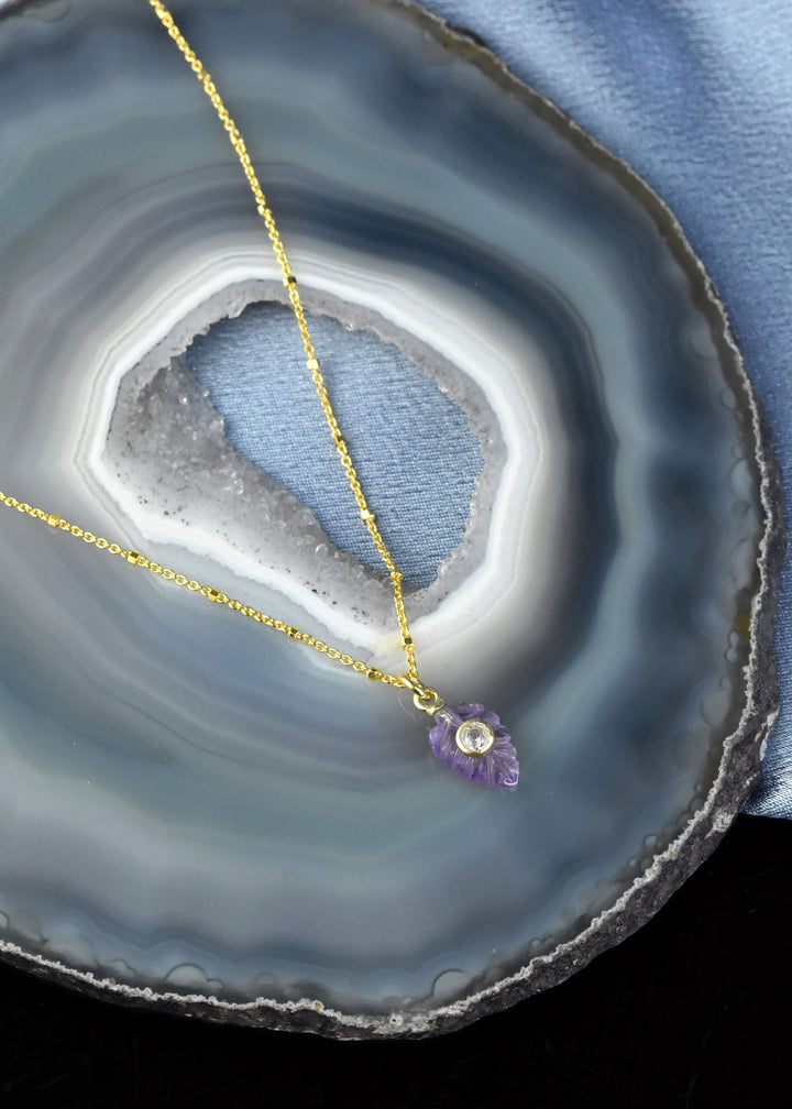 Carved Amethyst Leaf Necklace