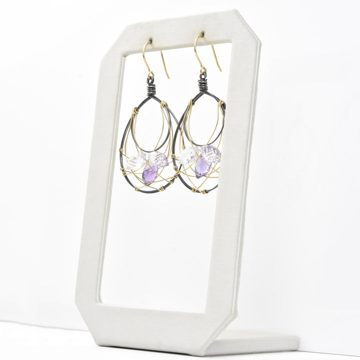Amethyst Wire Wrap Earrings in Vermeil and Oxidized Silver