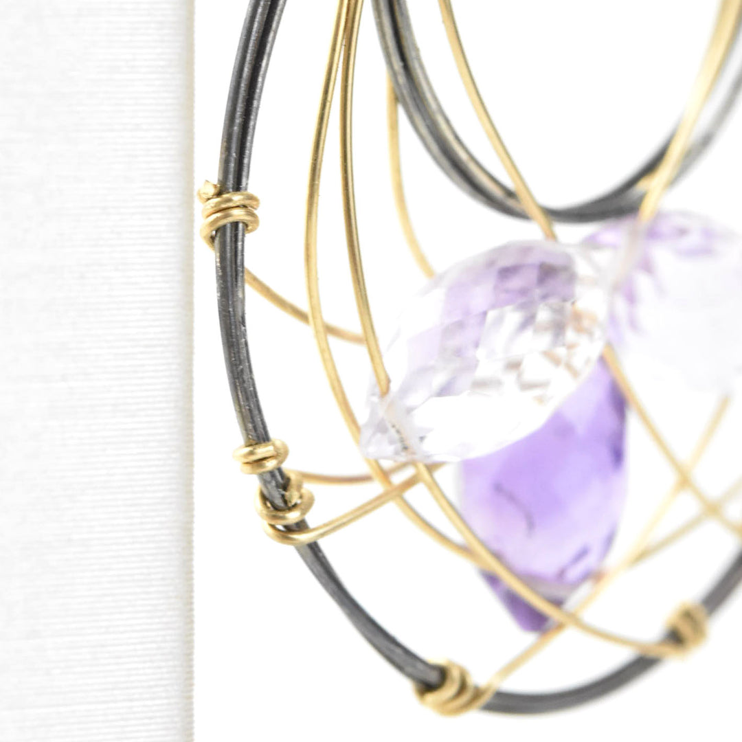 Amethyst Wire Wrap Earrings in Vermeil and Oxidized Silver