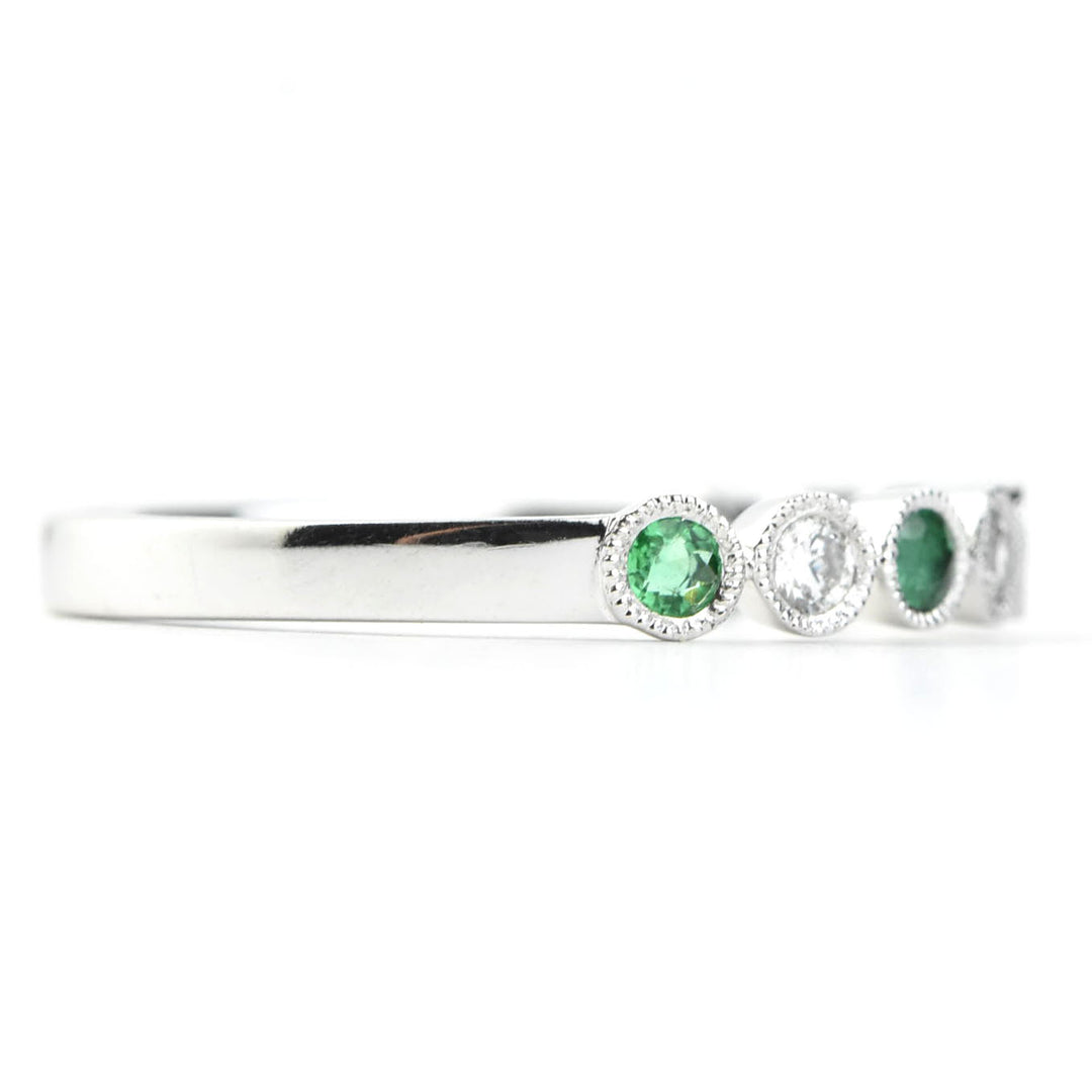 Petite Diamond and Emerald White Gold Ring