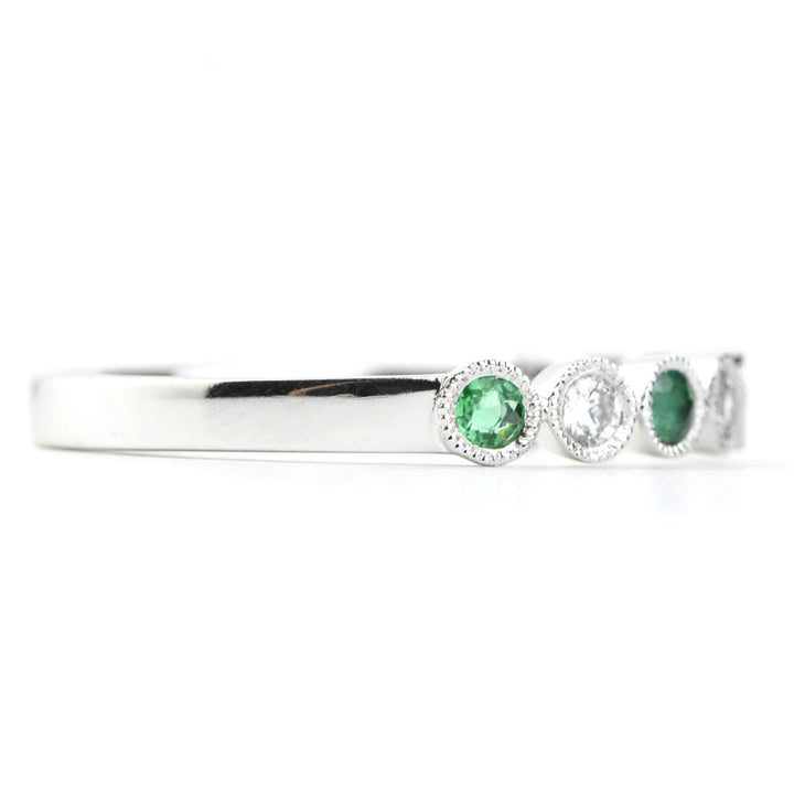 Petite Diamond and Emerald White Gold Ring