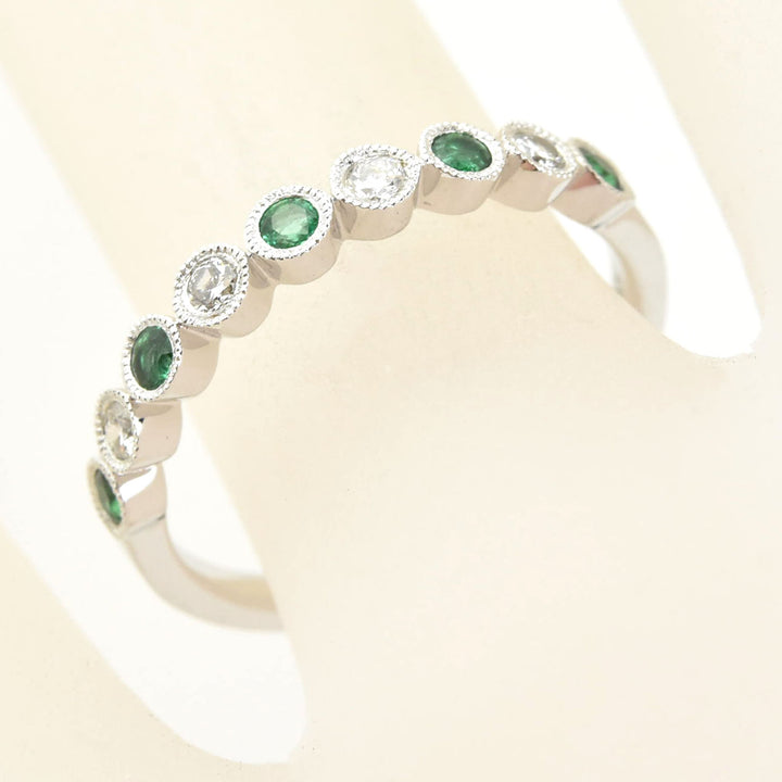 Petite Diamond and Emerald White Gold Ring