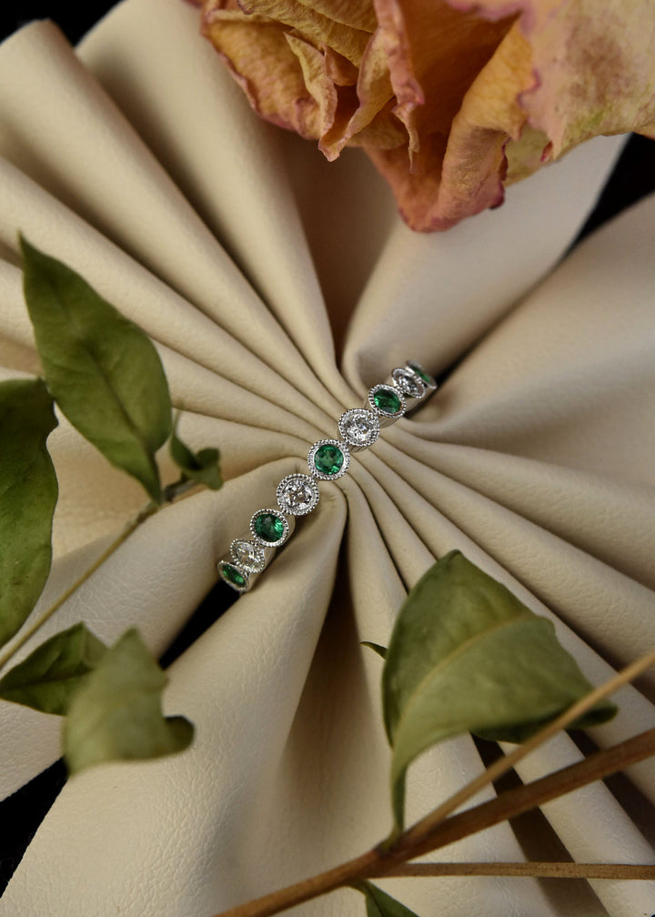 Petite Diamond and Emerald White Gold Ring