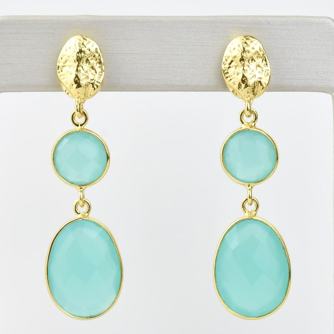 Aqua Chalcedony Double Drop Earrings - Goldmakers Fine Jewelry
