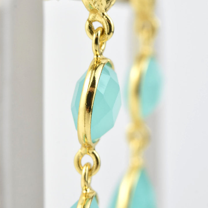 Aqua Chalcedony Double Drop Earrings - Goldmakers Fine Jewelry