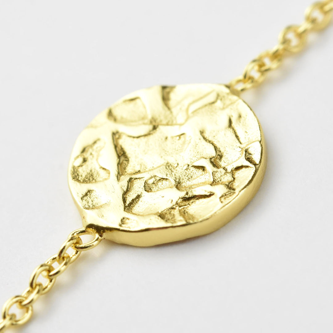 Aqua Chalcedony Long Necklace w/ Hammered Discs - Goldmakers Fine Jewelry