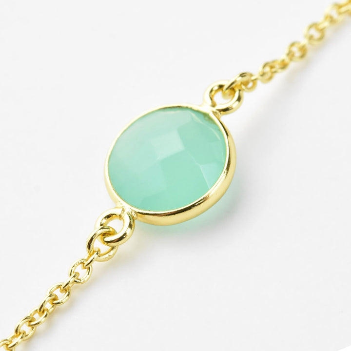 Aqua Chalcedony Long Necklace w/ Hammered Discs - Goldmakers Fine Jewelry