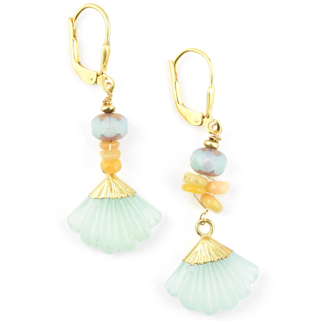 Aqua Chalcedony Fan Earrings