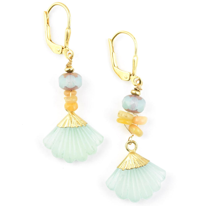 Aqua Chalcedony Fan Earrings