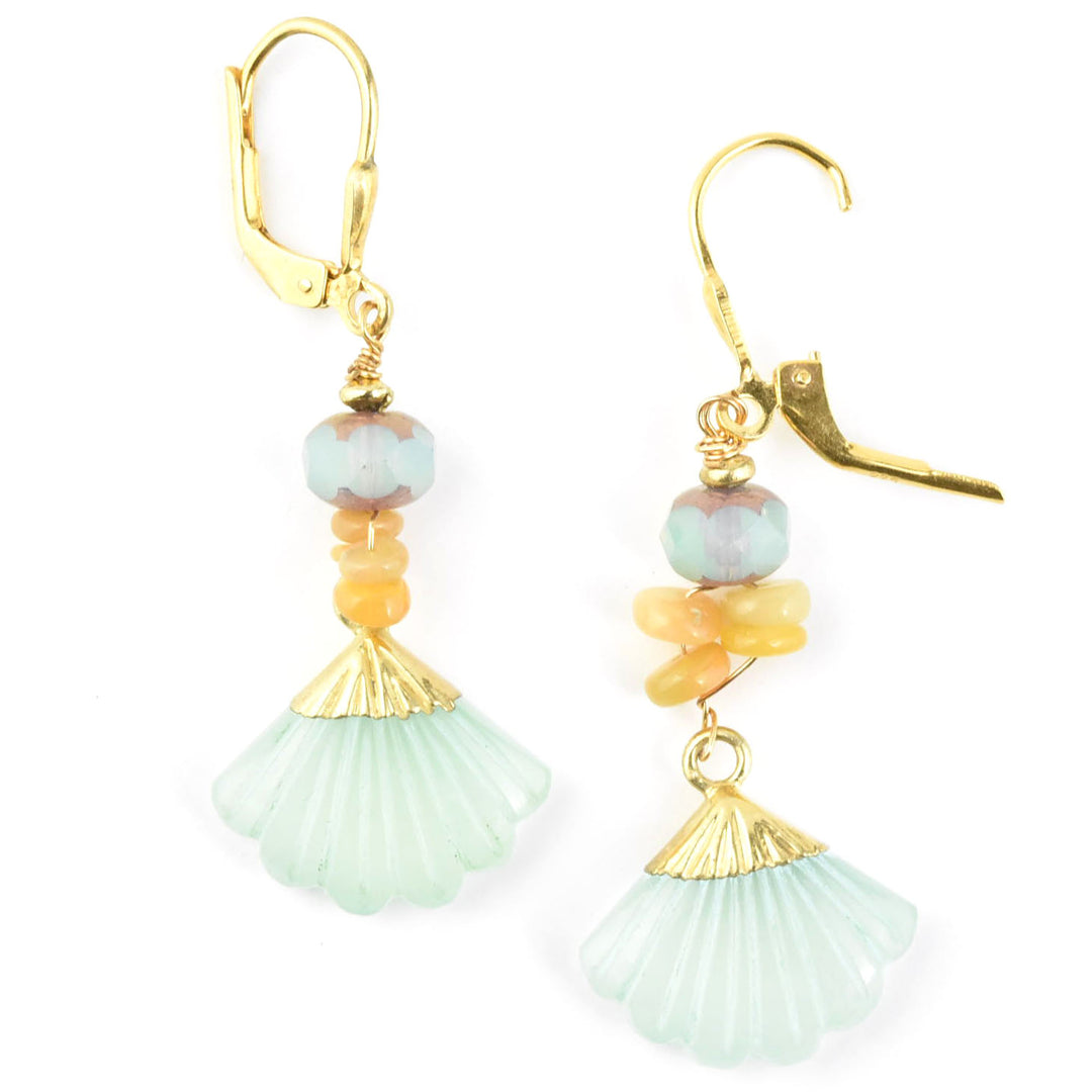 Aqua Chalcedony Fan Earrings