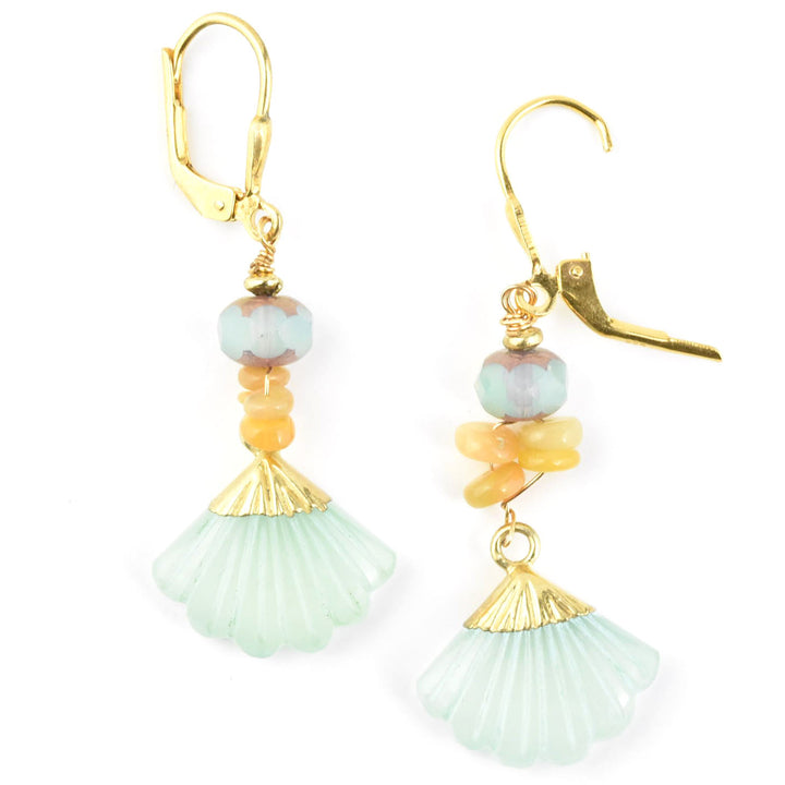 Aqua Chalcedony Fan Earrings