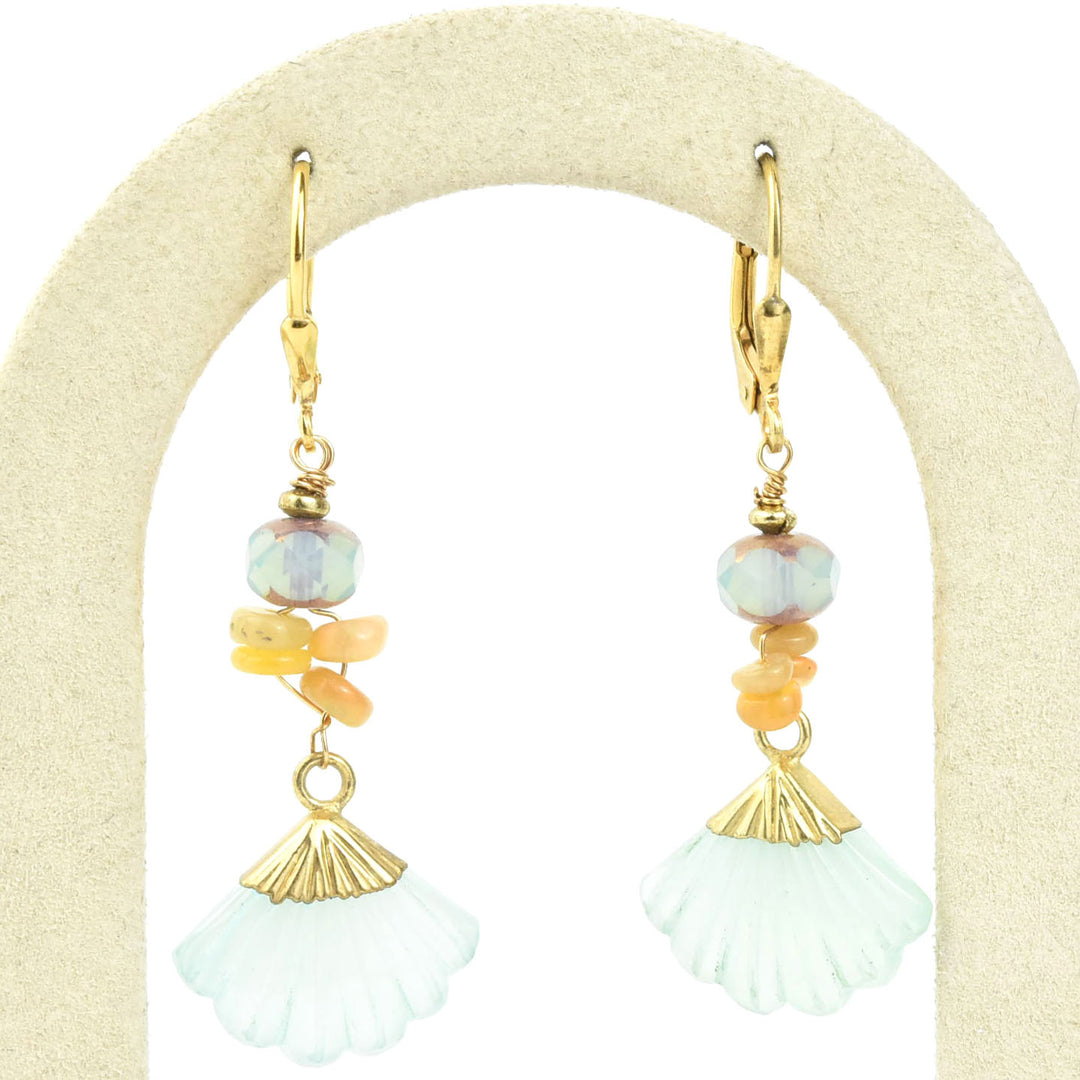 Aqua Chalcedony Fan Earrings