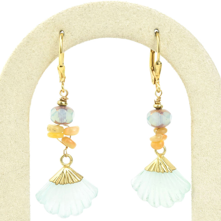 Aqua Chalcedony Fan Earrings