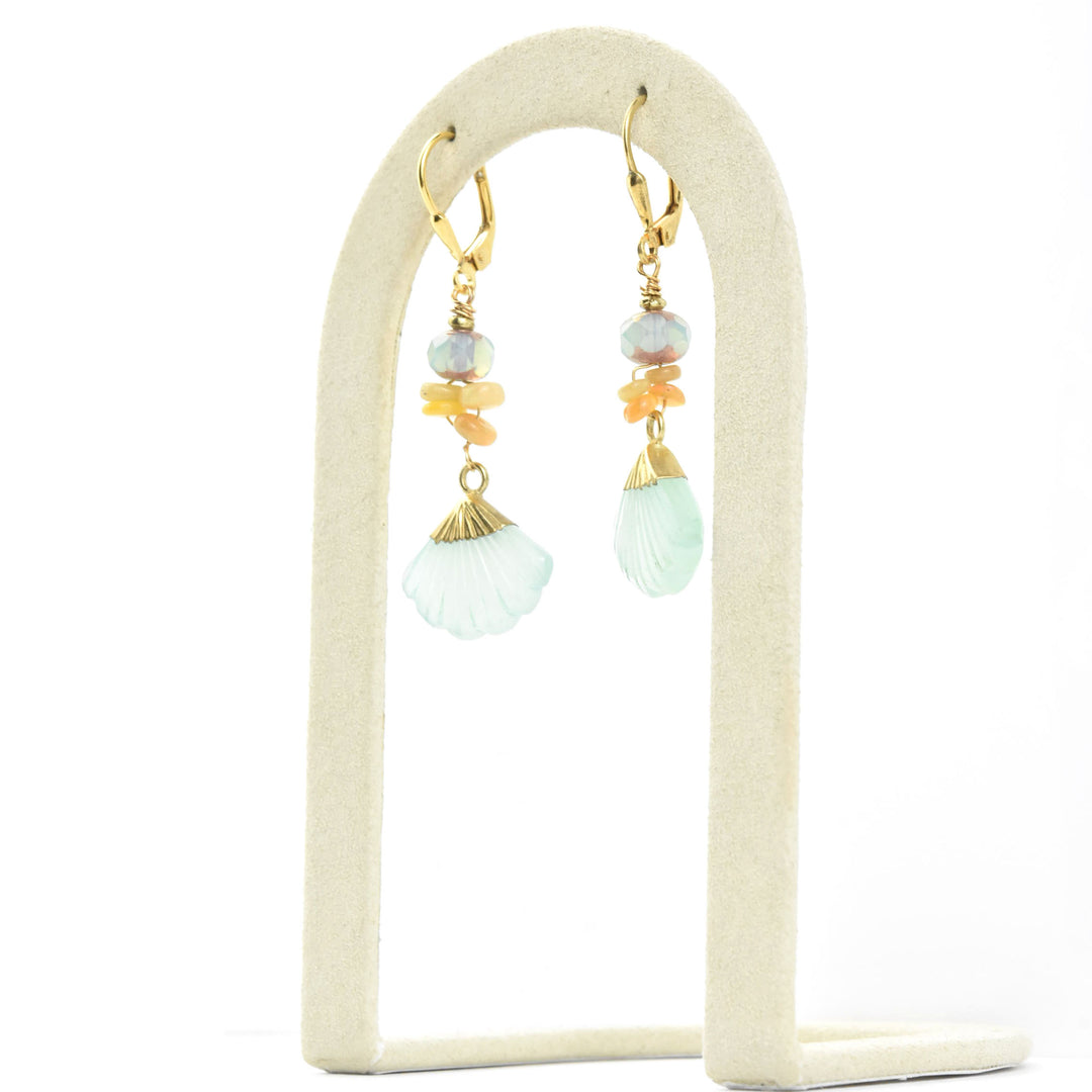 Aqua Chalcedony Fan Earrings