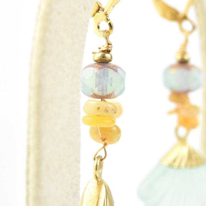 Aqua Chalcedony Fan Earrings