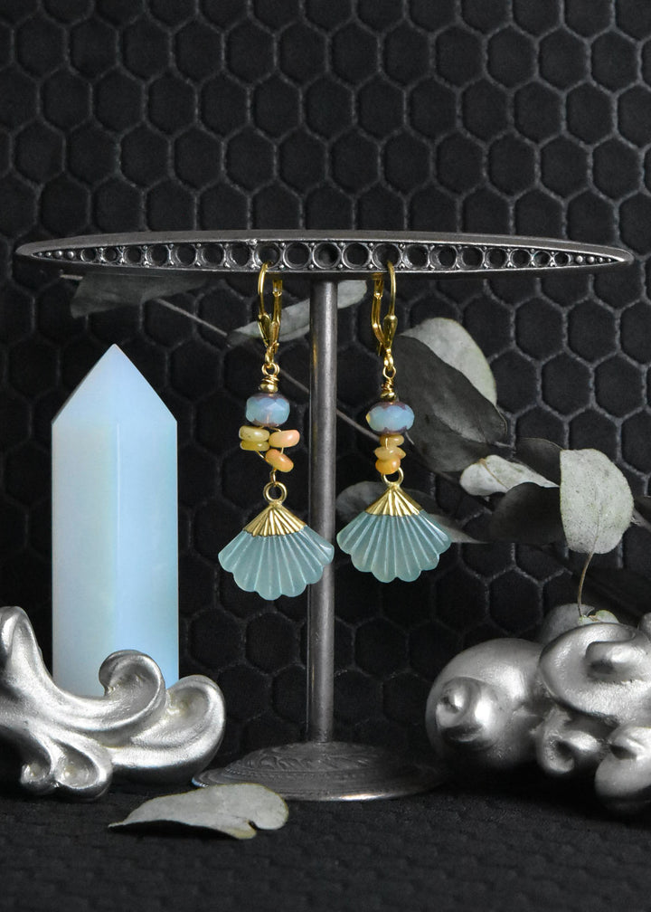 Aqua Chalcedony Fan Earrings