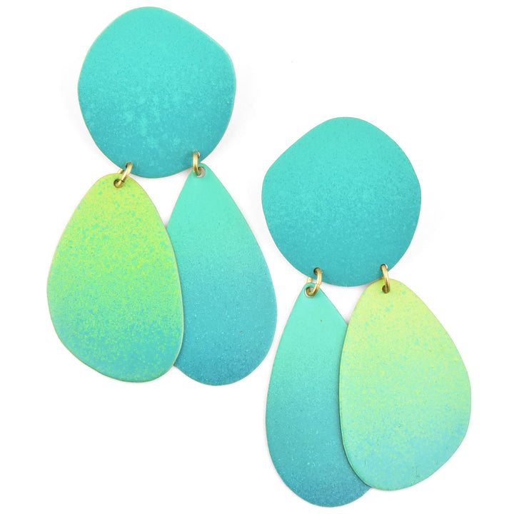 Aqua Triple Pebble Earrings
