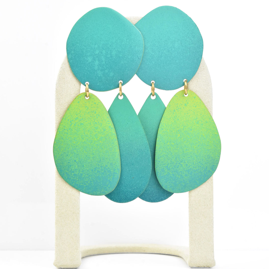 Aqua Triple Pebble Earrings