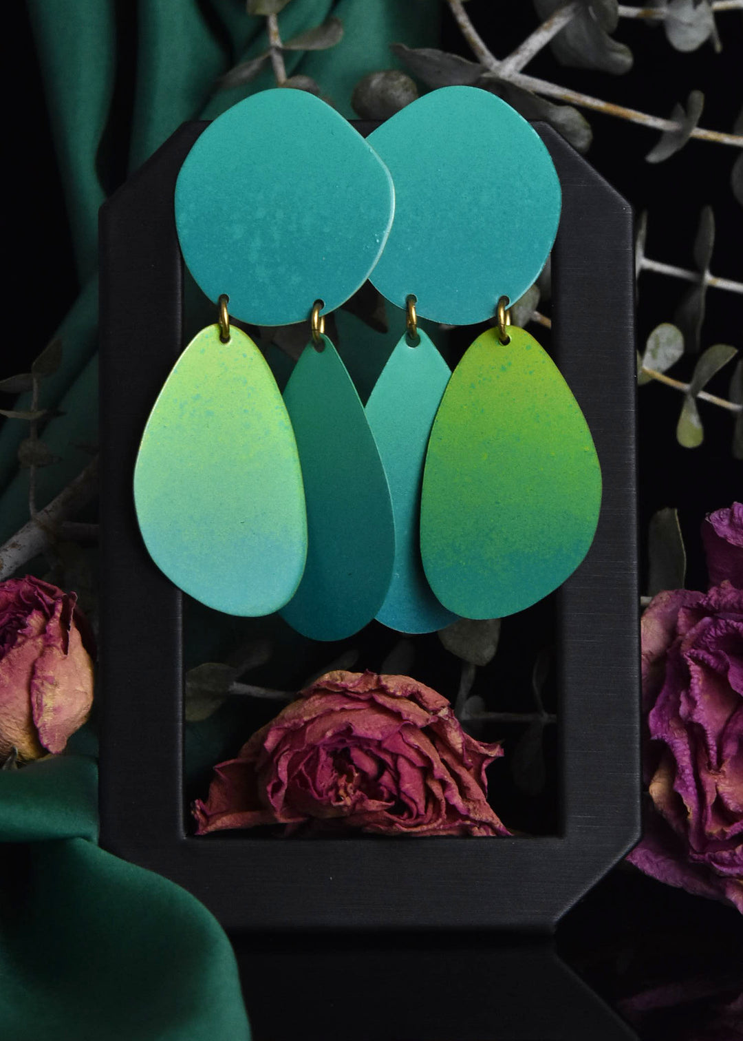 Aqua Triple Pebble Earrings