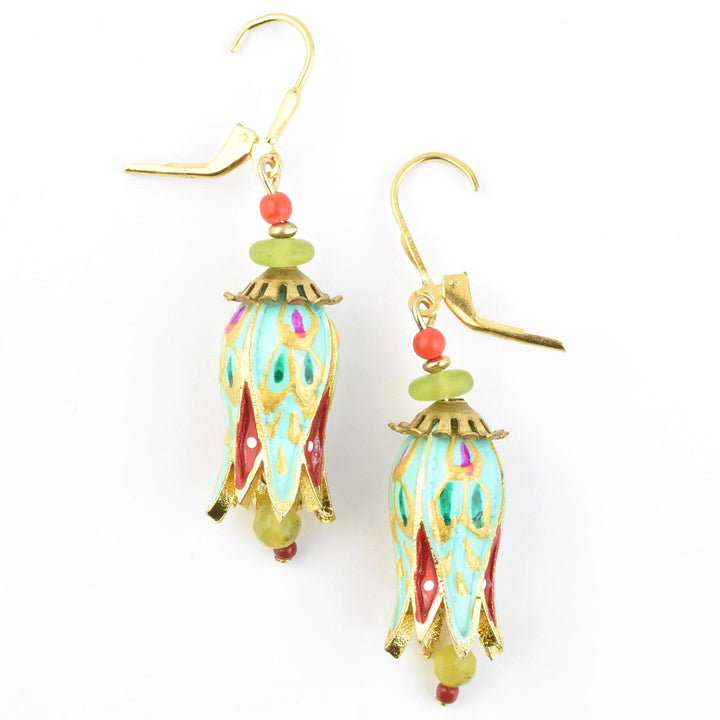 Hand-Painted Aqua Tulip Earrings