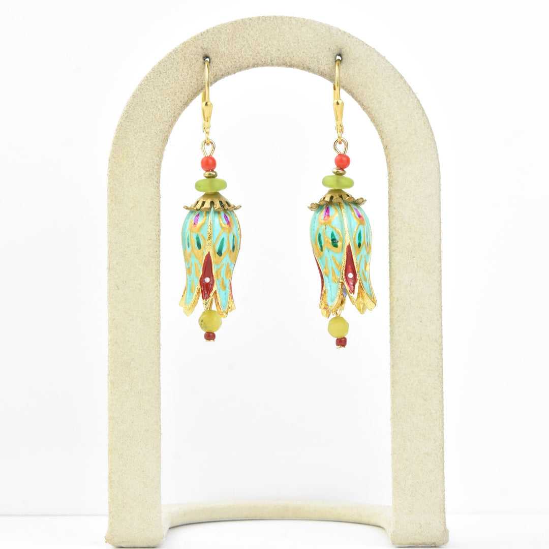 Hand-Painted Aqua Tulip Earrings