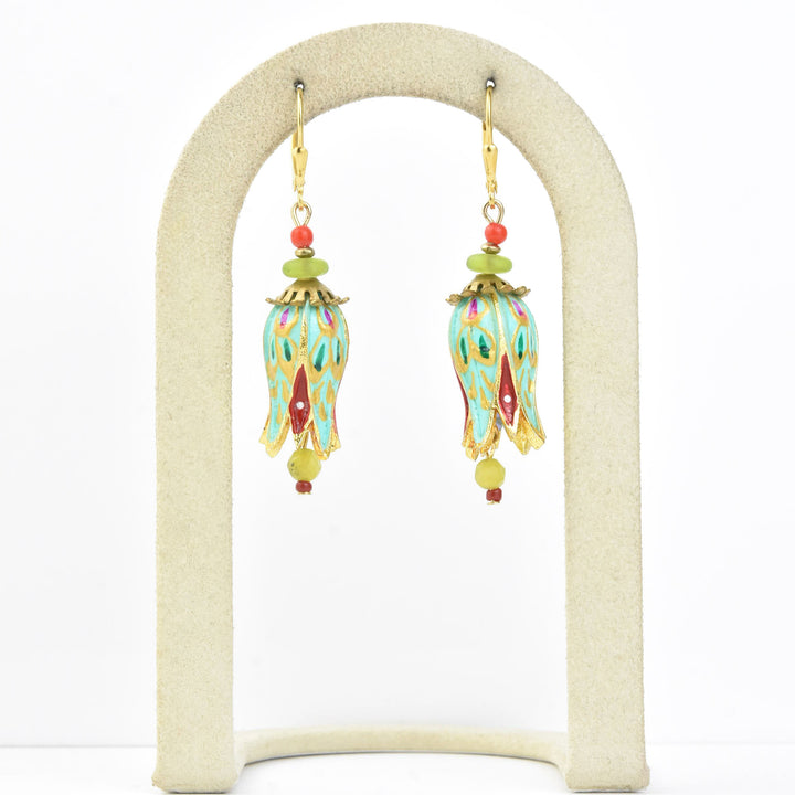 Hand-Painted Aqua Tulip Earrings
